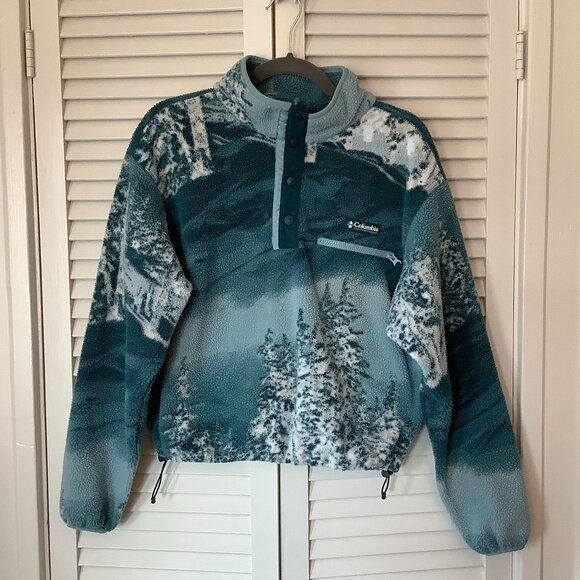 Columbia women's Helvetia Cropped Half-Snap sweatshirt blue mountain small - Picture 1 of 8
